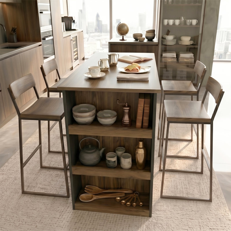 120 cm W Kitchen Island with Side Shelves, Sapphire Oak White