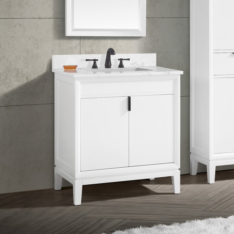 Ensemble de meuble-lavabo simple 31 po Emma, Blanc, Marbre blanc de Cala