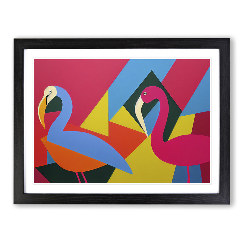 Two Abstract Flamingos Vol.2 - Framed Print, Black Framed, 46cm H x 64cm W x 2cm D