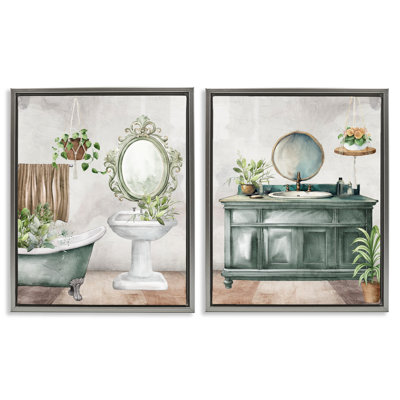 Bath Greens Botanical Interior 2pc Floating Frame Set, design by Kim Allen