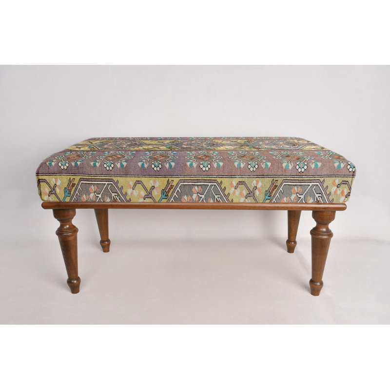 Cotton Upholstered Bench, Brown, 45cm H x 120cm W x 45cm D