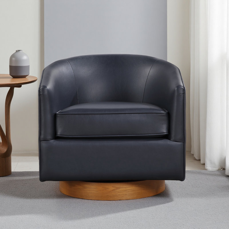 Fauteuil pivotant tonneau à base de bois, Bleu très foncé