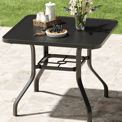 Table de salle à manger carrée en métal pour terrasse 35 po x 35 po avec trou de parasol 1,57 po et nécessitant peu d'entretien, idéale pour la vie à l'extérieur, repas parfaits et durables