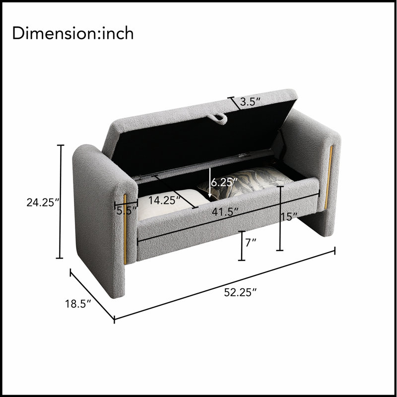 Banc de bout avec accoudoirs et rangement Modern Teddy, Gris