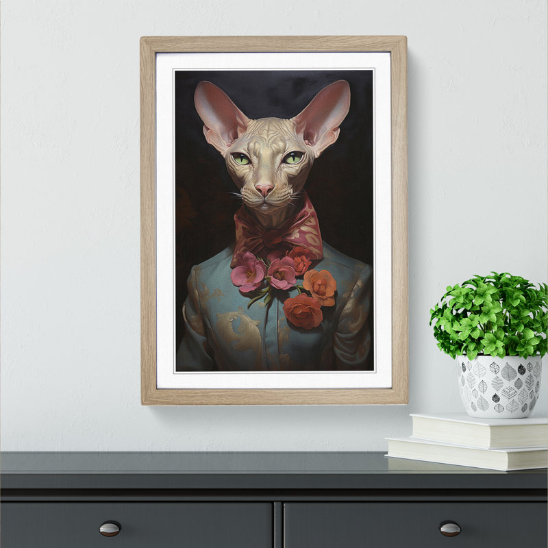 Sphynx Cat Orphism - Framed Print, 64cm H x 46cm W x 2cm D, Oak 