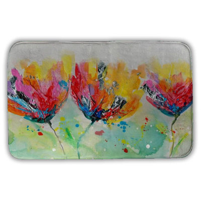 Four colorful flowers Bath Mat with Non-Slip Backing - Quick Dry Memory Foam Bathroom Rug - Absorbent - Modern Plush Spa-Style - Machine Washable