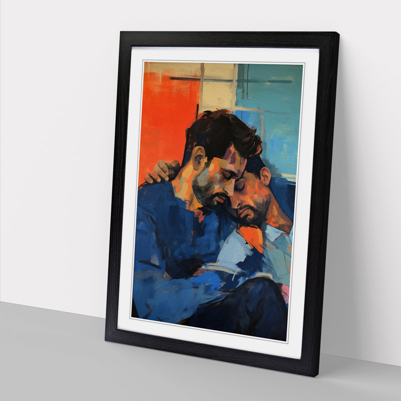 Two Men In Love Gestural - Single Picture Frame Print on Wood, 34cm H x 25cm W, Black Framed