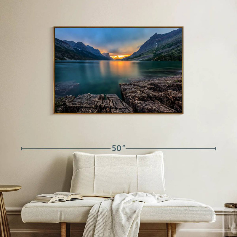 St Mary Lake Montana, Cadre flottant doré, 40 po x 27 po
