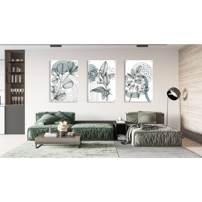 Feuilles et géométrique - ensemble de 3 reproductions sans cadre