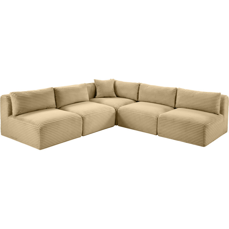 Canapé modulaire en L Carmean Performance, Velours côtelé texturé Camel, 4 sans accoudoirs, 1 en coin