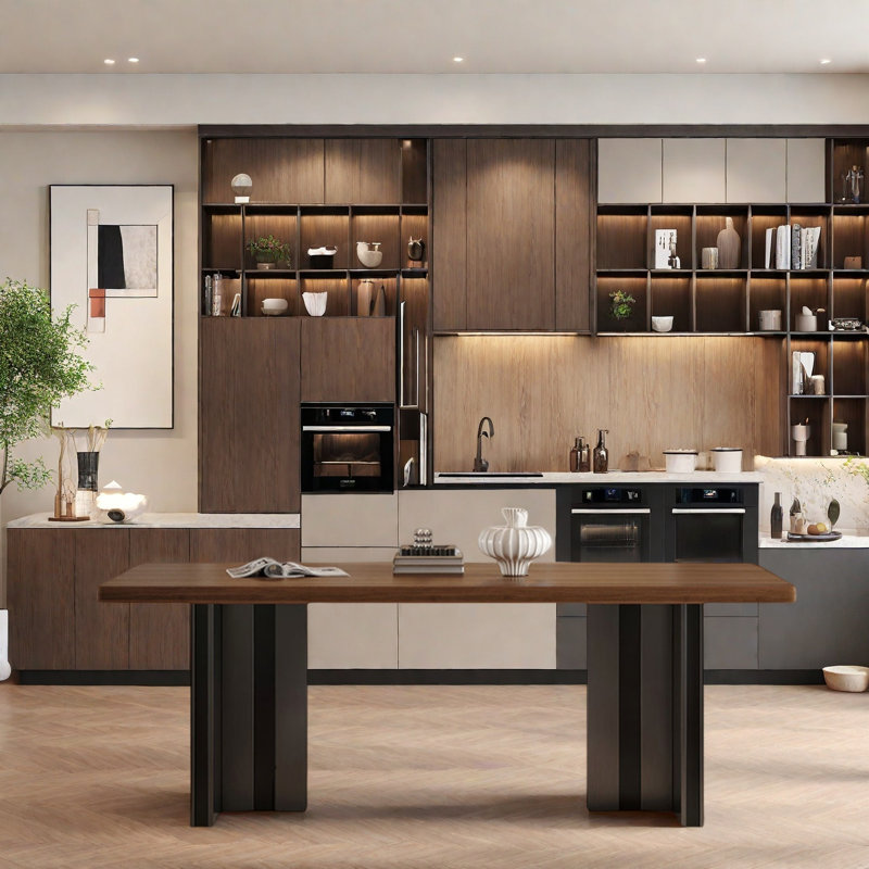 Modern Walnut-Tone Durable Rockboard Dining Table, 29.5"H x 70.8"L x 35.4"W
