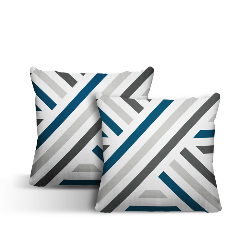  Coussin décoratif intérieur / extérieur à rayures, L 17 po x H 17 po, Turquoise