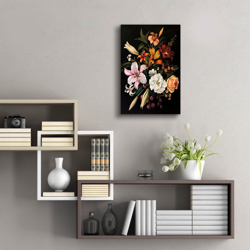 Art mural en verre Fleurs en fond noir 1 'par Momart, H 24 po x l 16 po x P 0,2 po