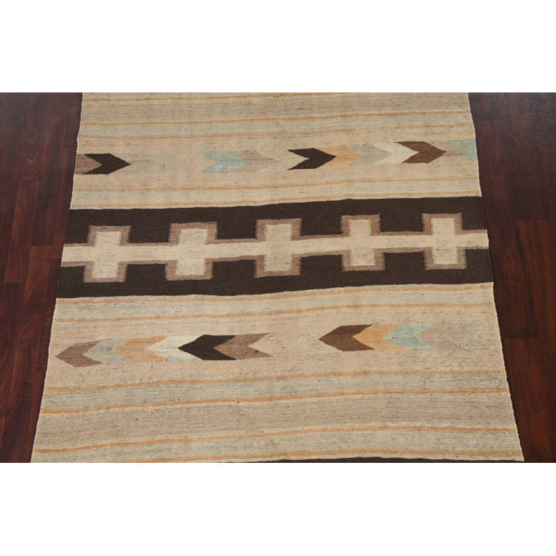 Tapis géométrique rectangulaire en laine à teinture naturelle kilim 6 pi 6 po x 8 pi 1 po