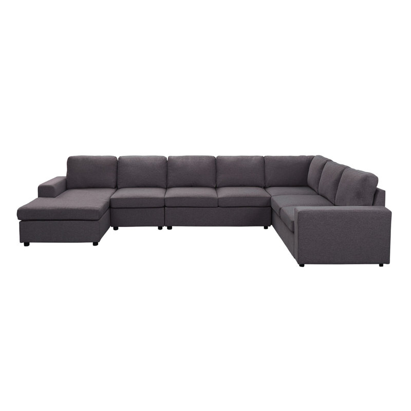 Canapé modulaire 146,5 po avec méridienne réversible en lin gris foncé Tifton, Lin gris foncé