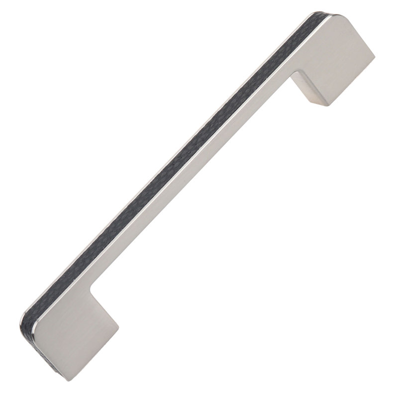 Poignée barre en cuir embossé, Nickel satiné, 3.75", 1