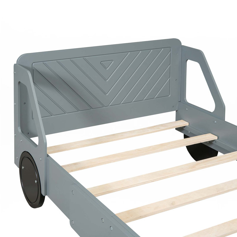 Lit plateforme en forme de voiture avec roulettes, Gris, Simple
