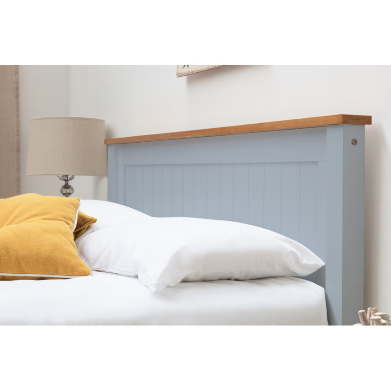 Aubrey Solid Wood Low Profile Bed Frame with Mattress, Grey, Double (4'6), 19cm Double Memory Foam