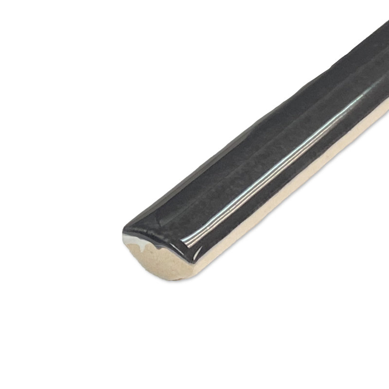 Coco Demi-Bullnose 1/2 In. X 7-7/8 In. Ceramic Wall Trim, Glossy Black Hat