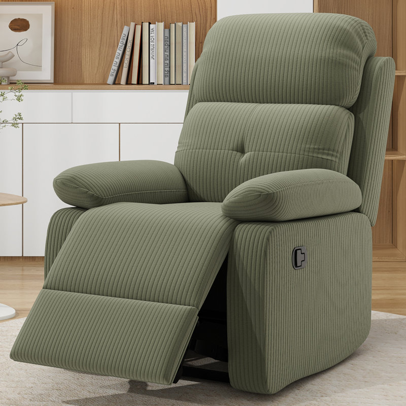3-Position Padded Seat Upholstered Recliner with Adjustable Legrest and Backrest, Corduroy Green
