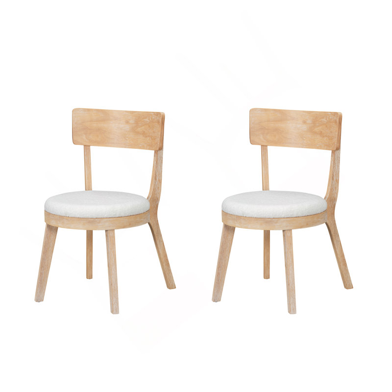 Set Of 2 Modern Upholstered Dining Chairs, Rubberwood, Natural + Beige