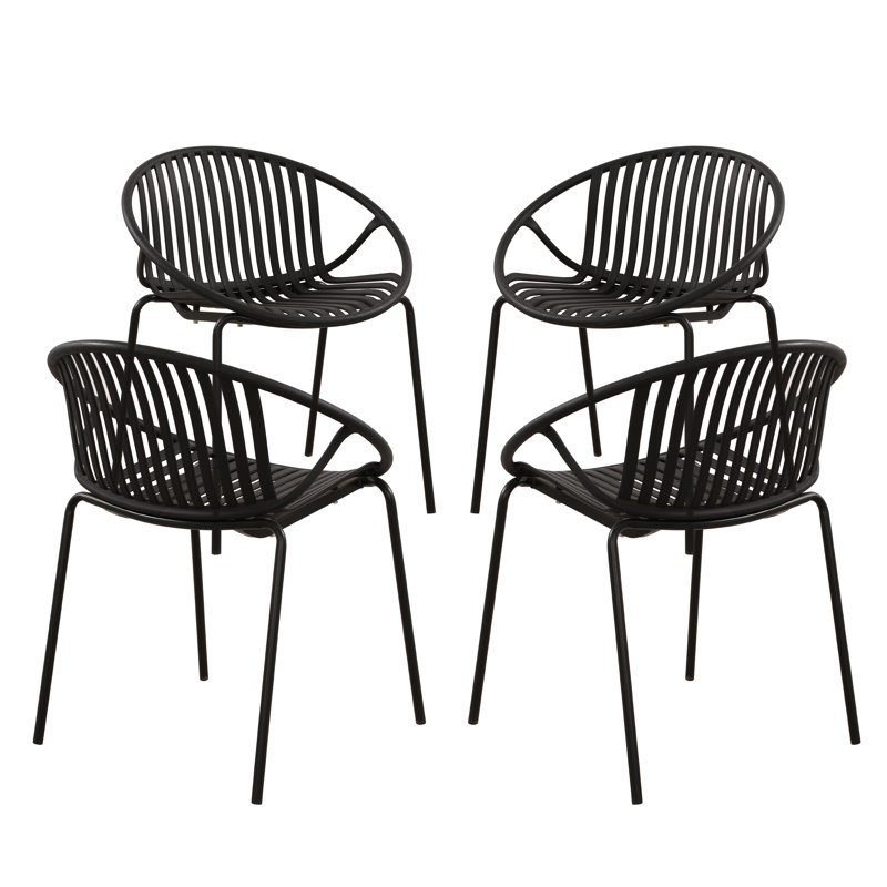 Yelva Patio Stackable Dining Chairs Set, Black