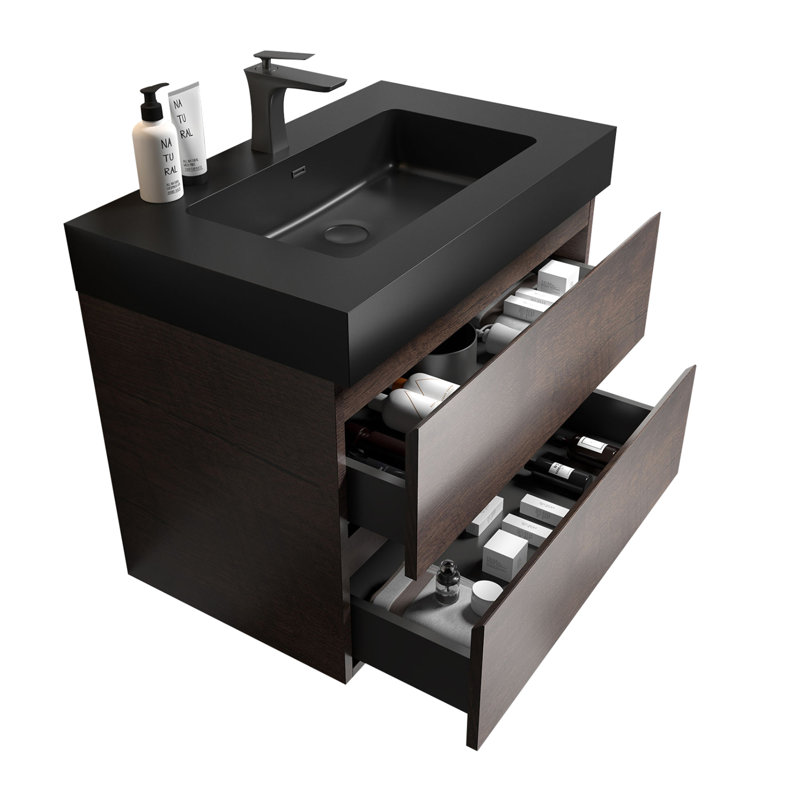 Meuble-lavabo avec lavabo Alice, Noyer, 30", Noir