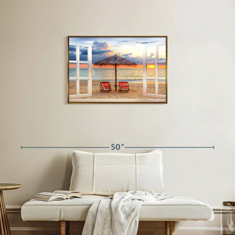 Fenêtre sur l'été Faustine, Cadre flottant doré, 31 po x 21 po