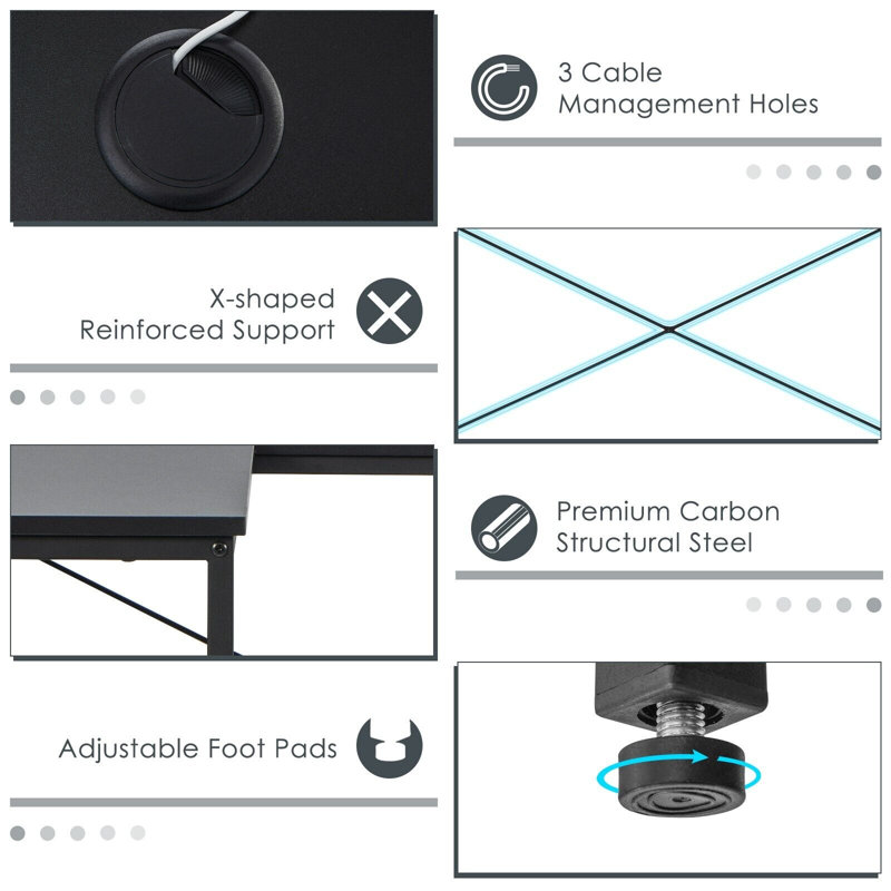 Addalynne L-Shaped Steel Computer Desk, Black