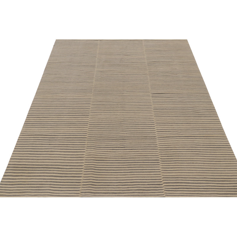 Rug & Kilim’S Contemporary Kilim With Textural Beige And Gray Stripes