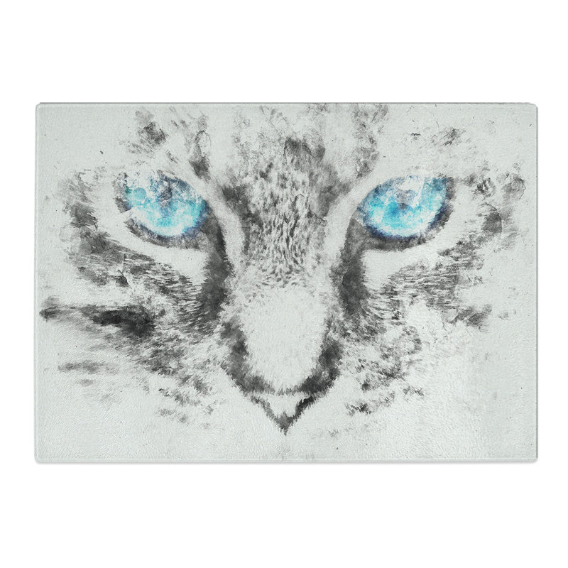 Tempered Glass Bright Blue Cat Eyes Chopping Board, 20 cm x 28.5 cm