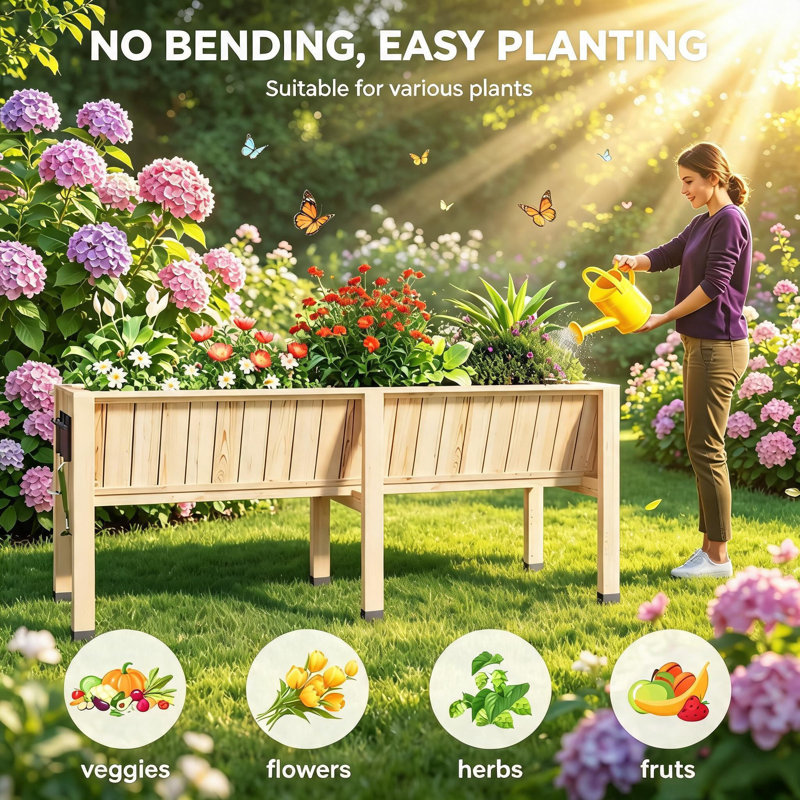 Wood Raised Garden Bed, Tan