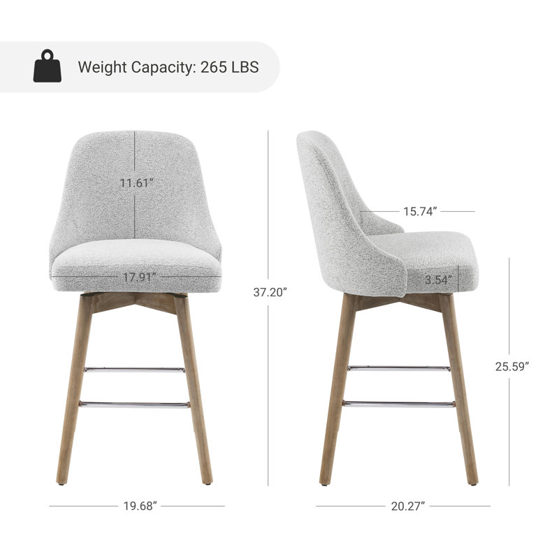 Tabouret de comptoir pivotant de 25,6 po Hiott, Blanc, gris / brun