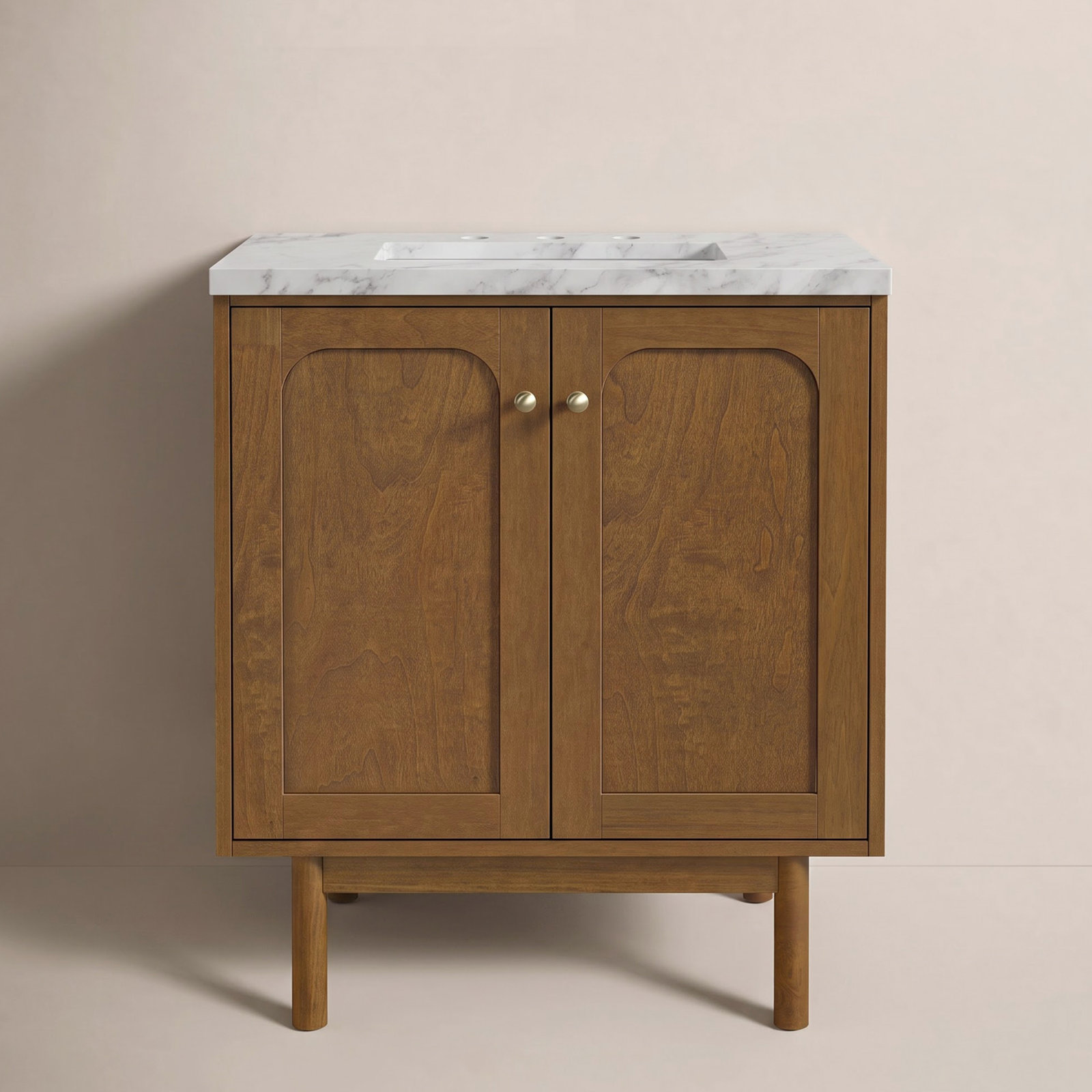 Laurent 30'' Single Bathroom Vanity, Honey Brown, Carrara White, 8" Widespread
