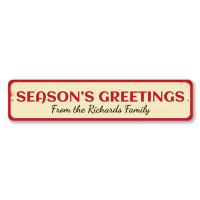 Season's Greetings Family Name Custom Aluminum Sign