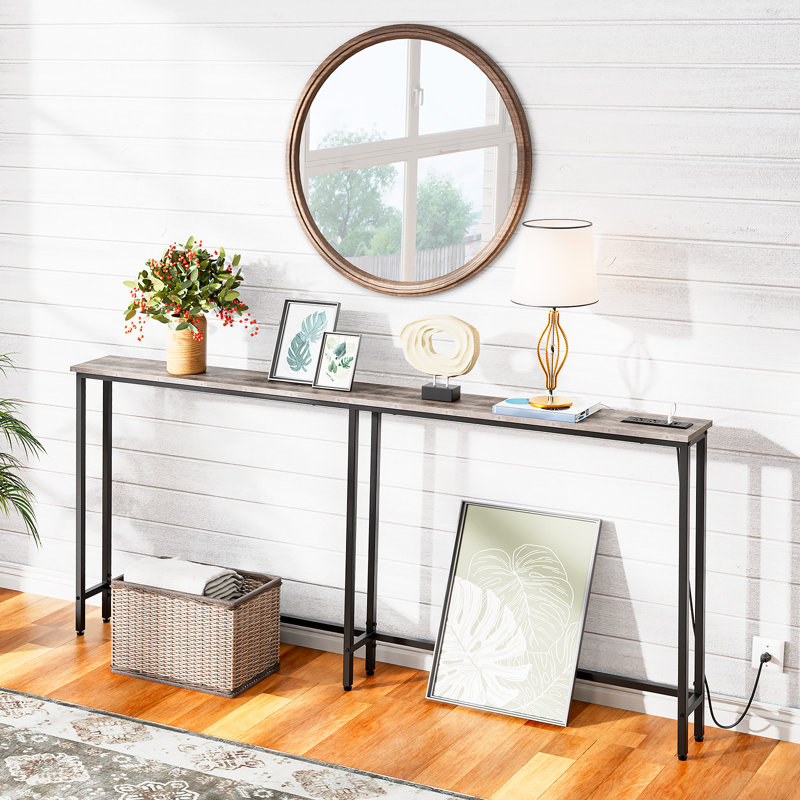 Canapé-console avec prise de courant Castiglione, Gris, H 31,5 po x l 70,9 po x P 5,9 po