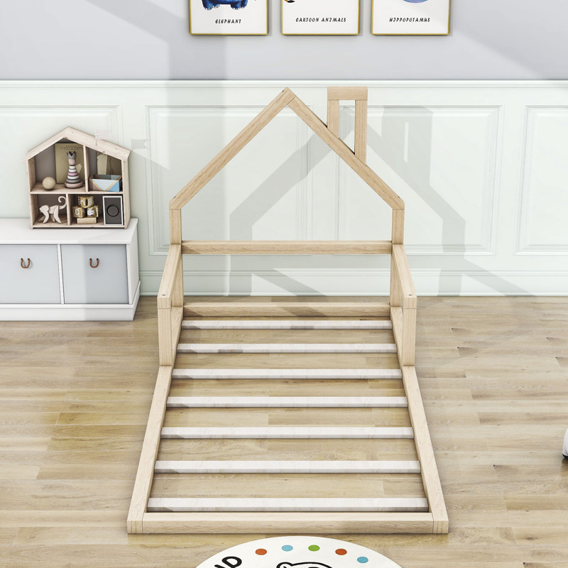 Vimbai Twin Size Wood House Bed with Slats Support, Natural