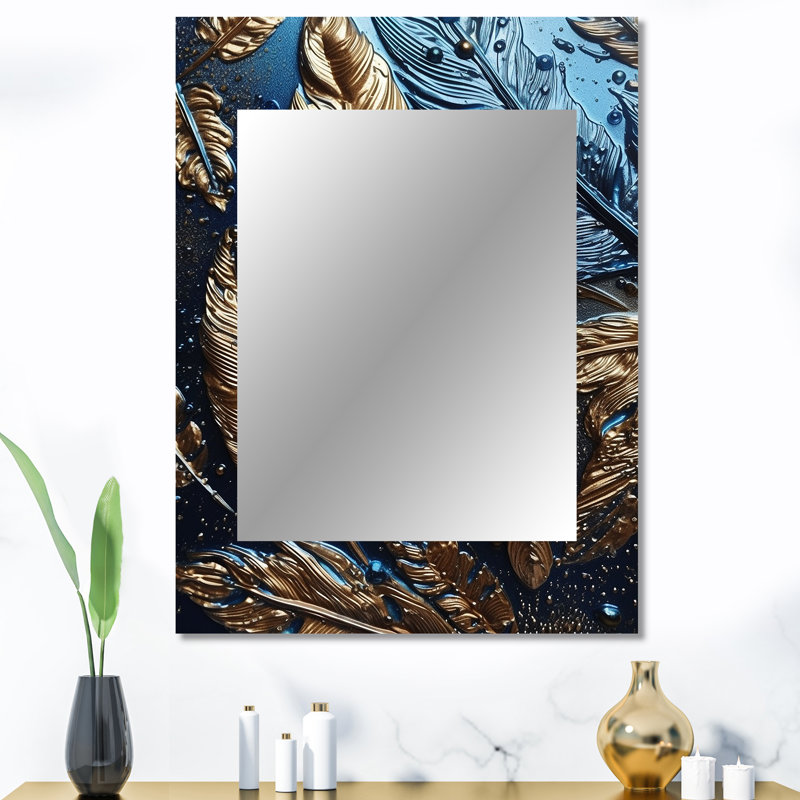 Plume dorée Glamour I - miroir en plumes Glam, 40 po x 30 po