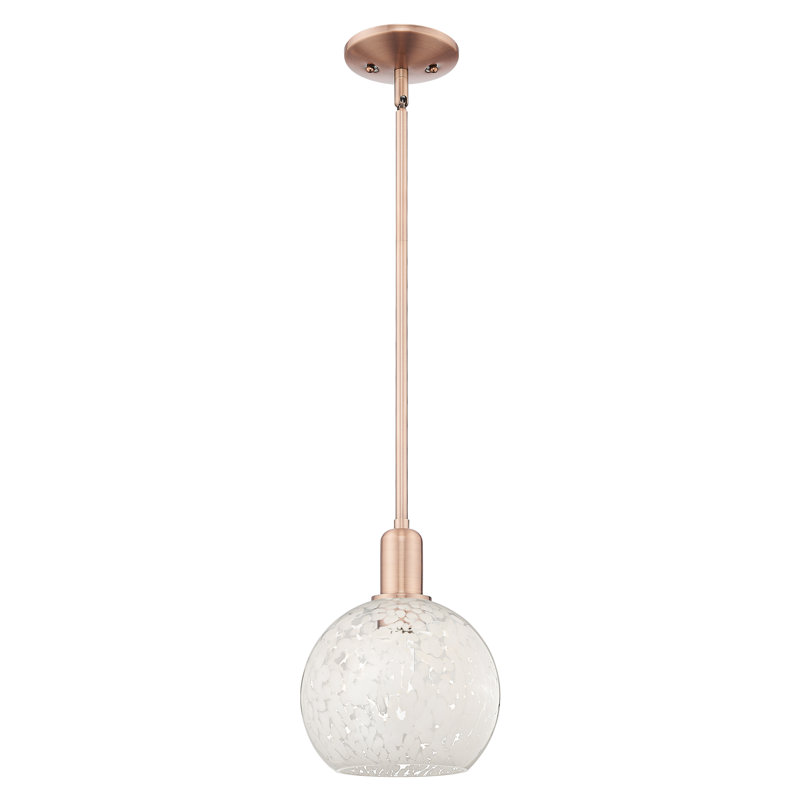 Arcadia - Mouchette blanche - Mini-luminaire suspendu avec tige 8 po 1 lumière, H 10,63 po x l 8 po x P 8 po, Cuivre antique