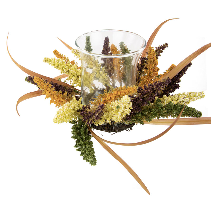 Porte-bougie colonne 18 "x 6" Autumn Harvest avec feuillage artificiel d'automne