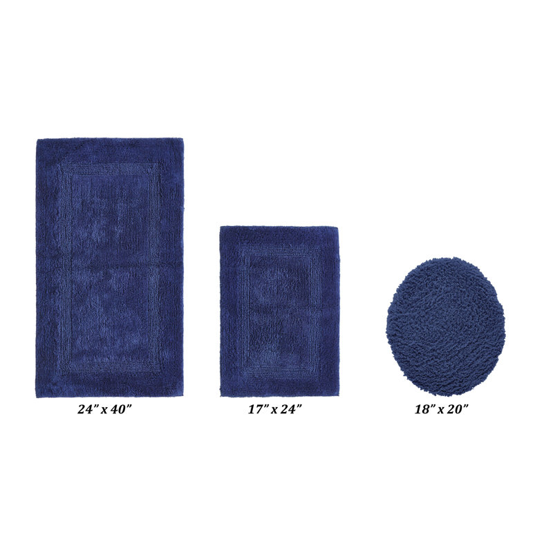 Annerose Premium 100% Cotton 2370 GSM 3-Piece Bath Rug Set, Ultra Soft, Super Absorbent, Reversible Tufted Weave Bathroom Mats, Machine Washable, OEKO-TEX® Certified Bath Rugs for Bathroom, Shower & Tub, Navy