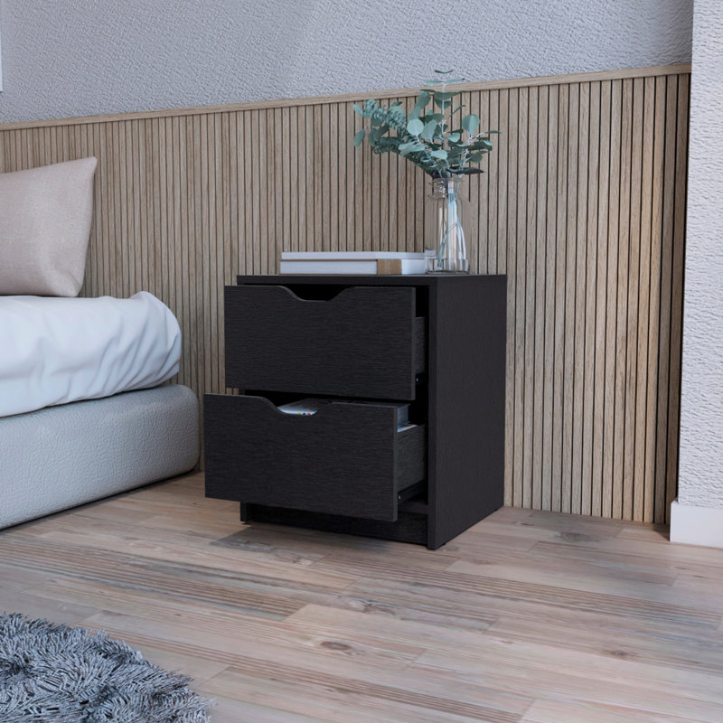 Chambre à coucher 2 Table de chevet noire - Design ergonomique et pratique avec 2 tiroirs élégants, Noir
