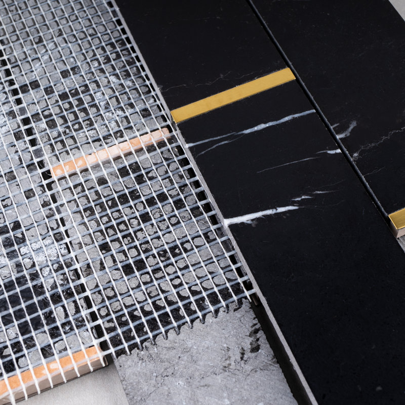 Natural Bianco 2" x 6" Marble Brick Joint Mosaic Wall Tile, Black/Gold