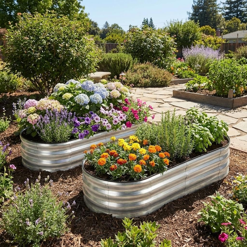 Aptliton 2 Pack 183x91x61 cm Galvanised Raised Garden Bed, Oval Metal Planter for Veg, Flowers, Herbs