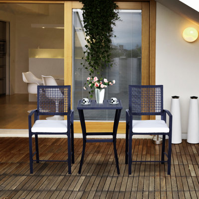 Ensemble de bar de patio 3 pièces avec coussin moelleux, ensemble de meubles d'extérieur en osier de rotin pour les cours, la pelouse, la terrasse, le bord de la piscine