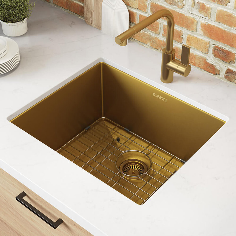 Ruvati 21-inch Stainless Steel Undermount Bar Prep Kitchen Sink, Matte Gold Satin Brass
