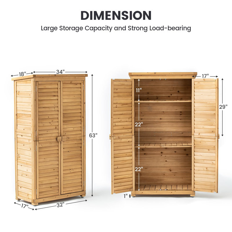 Outdoor Storage Cabinet With 3 Shelves, Wooden Garden Shed Large Size