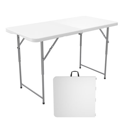 Paquet de 2, table pliante portative noire de 4 pi, table en PEHD réglable à 3 hauteurs avec poignée de transport, table pliable en métal de 400 lb pour le camping, le pique-nique et l'intérieur
