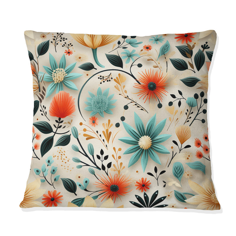 Multicolore Tribal Fusion Floral Motif - Coussin décoratif imprimé floral, H 18 po x l 18 po
