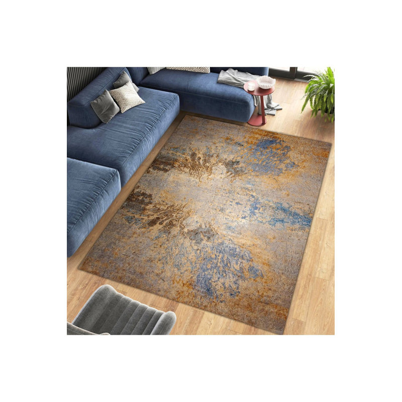 Machine Washable  Multicolor Abstract Patterned Woven Base Modern Decorative Rug, Rectangle 2'6" x 4'11"